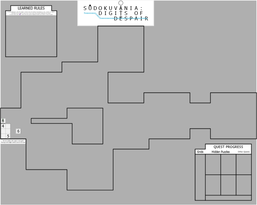 The fog-covered initial state of Sudokuvania: Digits of Despair. Nine grids are outlined.